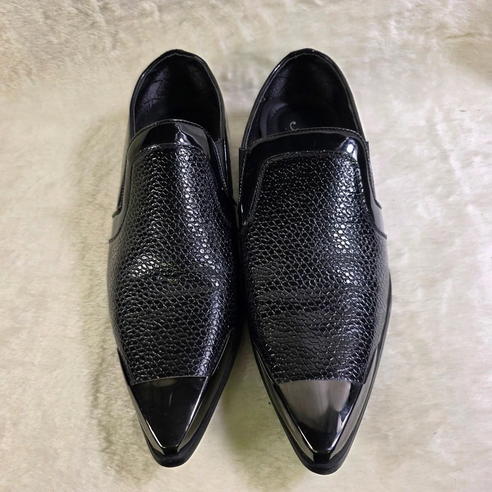 Amali Davis Loafers Black Metal Pointed Toe Western Dress Shoes Men 13 Excellent